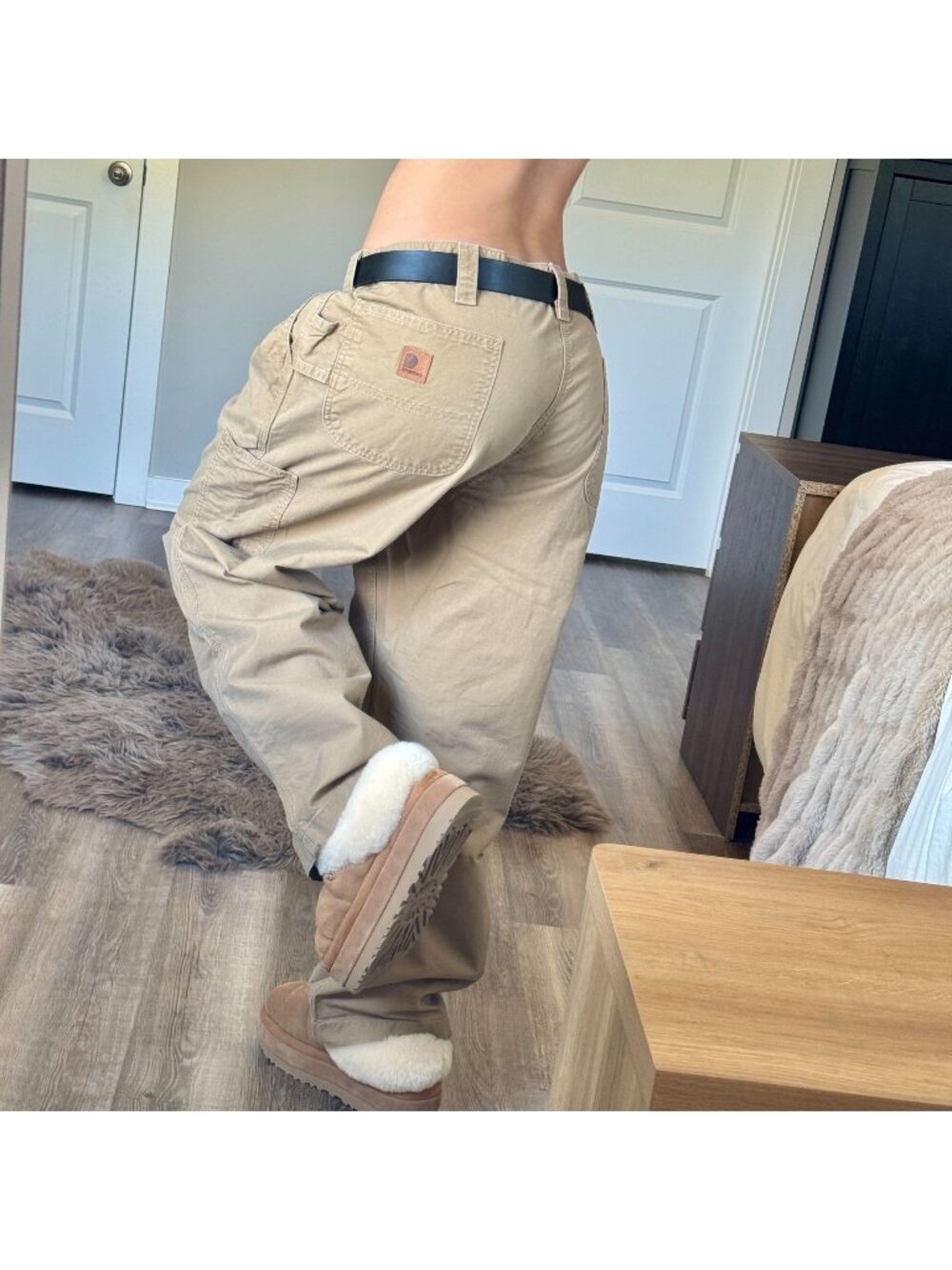 Y2K Carhartt Grunge Skater Dungaree Fit Carpenter Pants Utility Tan Workwear